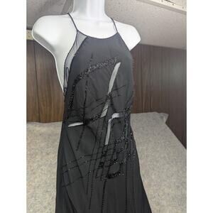 Vintage Lillie Rubin Black Beaded High Neck Evening Formal Maxi Dress Sexy Mesh